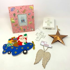 5 piece Christmas decor/ornaments Star Wings Santa Pic Frame Hallmark cross